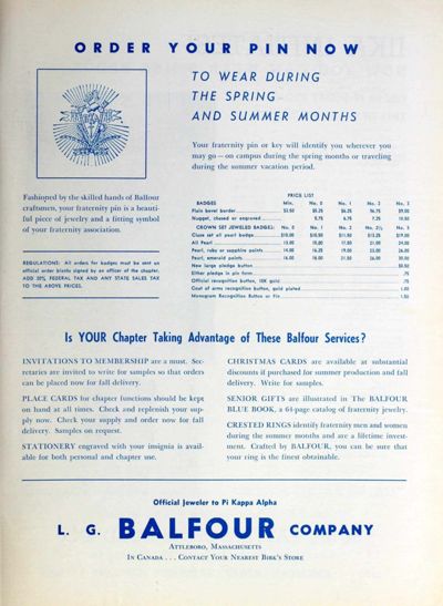 L. G. Balfour Company Advertisement, June 1953